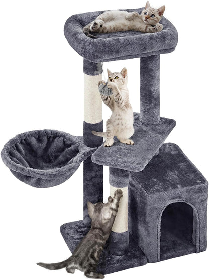 Yaheetech 34.5In Scratching Post, Cat Scratchers for Indoor Cats and Kittens, Multifunctional Activity Post W/Sisal Rope＆Dangling Ball＆Large Condo, Dark Gray1