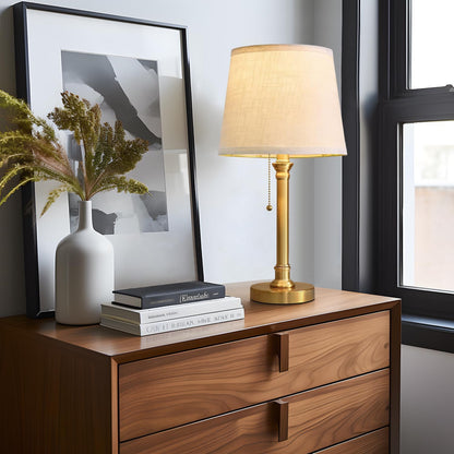 19.5” Brass Gold Small Table Lamps Set of 2 for Living Room Bedroom | Pull Chain Switch Bedside Table Lamps, White Linen Shade, Small Desk Lamp for Living Room, Bedroom, Home Office, Nursery2