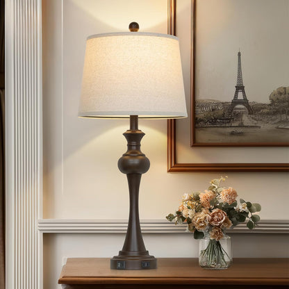 Brown Table Lamp for Living Room, 29" Bedside Lamp with USB C+A | 3 Way Dimmable, Touch Nightstand Lamp for Beroom, Living Room, End Table ,LED Bulb Included6
