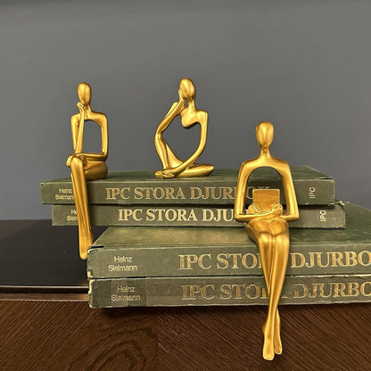 Gold Home Decor Thinker Statue Accents, Set of 3 Thinker Sculptures Office Decor Modern Abstract Resin Decoration on Shelf Table Desk for Living Room Office Bedroom (Small Gold) | Collectable Figurine for Living Room Floating Shelf Office Desk Decoration,Modern Decor Gift for Reading Lover Parents Friend4