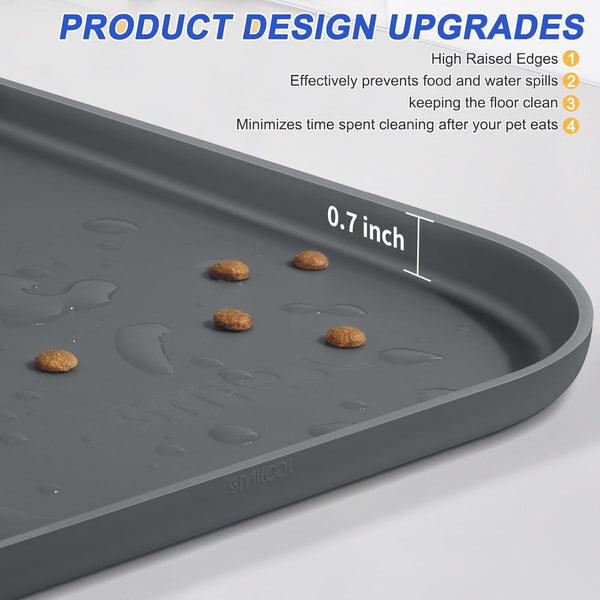 SMILOOL Waterproof Silicone Pet Food Mat with Raised Edge for Dog & Cat | 19" X 12" Non-Slip Pet Feeding Mats with Lip for Food & Water Bowl, Food Grade, Easy Cleaning, Dark Gray4