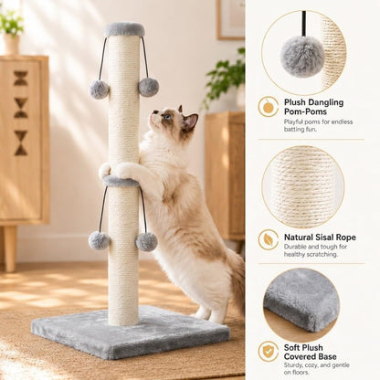 Dimaka 29'' Cat Scratching Post, Natural Sisal Rope Scratcher Post, Kitten Claw Scratch with 4 Danglingtoy Balls for Large Cats (Grey)3