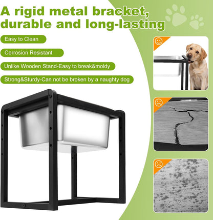 Adjustable Height Elevated Large Dog Water Bowls with Stainless Steel Bowls and Metal Stand，4-Level (8/10/12/14 Inches) Pet Bowl for Dogs for Large Medium Dogs - Durable, Easy to Clean (2Gallon)6
