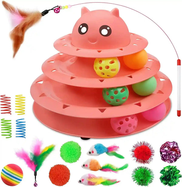 UPSKY Cat Toy Roller 3-Level Turntable Cat Toys Balls with Six Colorful Balls Interactive Kitten Fun Mental Physical Exercise Puzzle Kitten Toys8