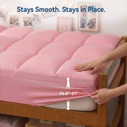 Pink Twin XL Mattress Topper for College Dorm, Plush Pillow Top | College Dorm Room Essential for Girls&Guys, Overfilled Filling Adds Plush Comfort, Deep Pocket Design Fits Twin Xl Mattresses6
