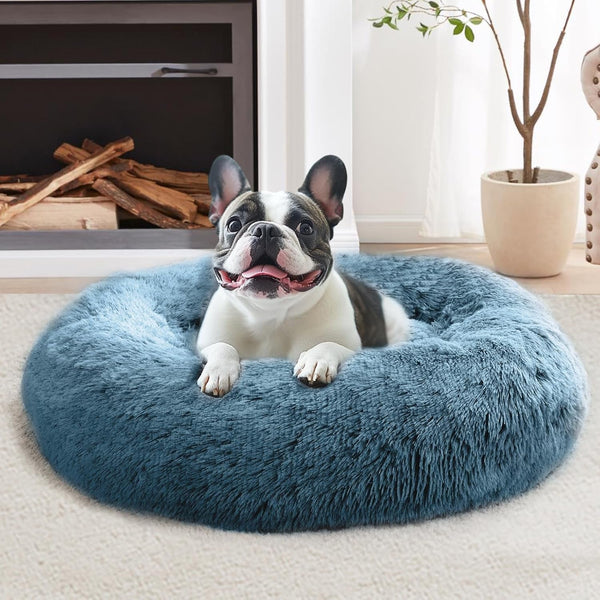 JOLLYVOGUE Small Dog Bed, Calming Dog Beds for Small Dogs & Indoor Cats - 20 Inches Donut Washable Cat Bed for Kittens & Puppies, round Fluffy Plush Faux Fur Pet Beds(Smoke Grey)34