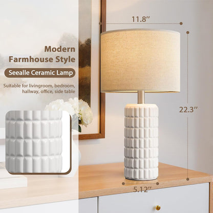 23" Modern Ceramic Table Lamps Set of 2, Lamps for Bedroom, White | Lamps for Living Room, Bedroom, Bedside, Night Stands, End Table, Desk, Farmhouse Home Decor6