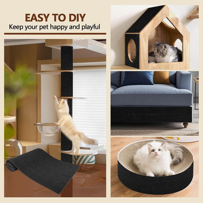 Cat Scratch Furniture Protector, 39.4"X15.8" Self Adhesive Cat Scratch Mat Pad,Cut to Fit DIY Replacement Carpet for Tree,Wall,Bed,Door, Couch Protector (Black)5