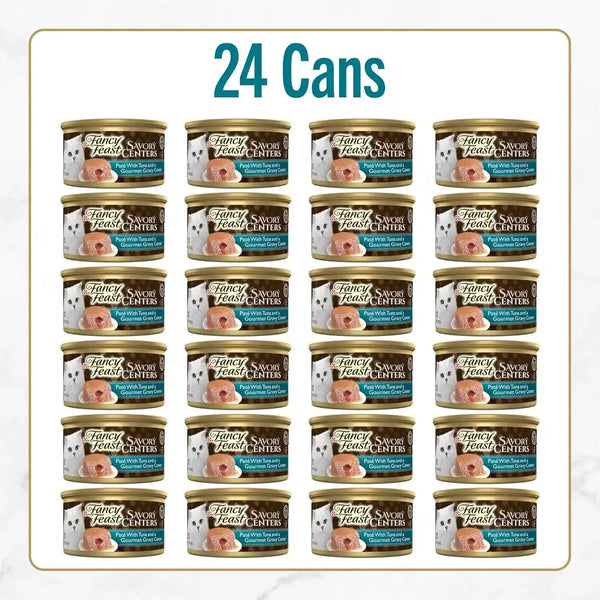 Purina Fancy Feast Savory Centers with Tuna Wet Cat Food Pate with Gourmet Gravy Center, 3 Oz Can, Adult Cat Food3