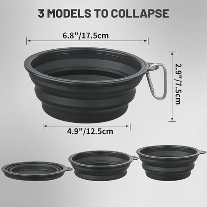 Large Dog Bowl Pet Collapsible Bowls, 2 Pack Collapsible Dog Water Bowls for Cats Dogs, Portable Pet Feeding Watering Dish for Walking Parking Traveling with 2 Carabiners (Large, Black+Black)5