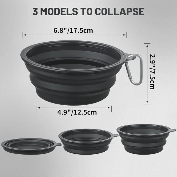 Large Dog Bowl Pet Collapsible Bowls, 2 Pack Collapsible Dog Water Bowls for Cats Dogs, Portable Pet Feeding Watering Dish for Walking Parking Traveling with 2 Carabiners (Large, Black+Black)5
