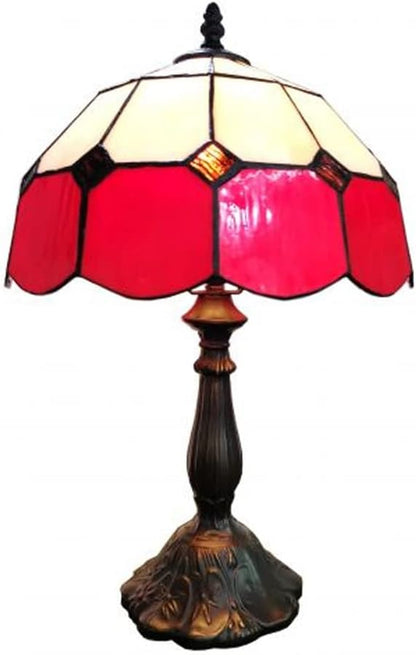 Red and White Genuine Stained Glass Shade & Lamp Base - Perfect for a Living Room, Bedroom, Office, & More2