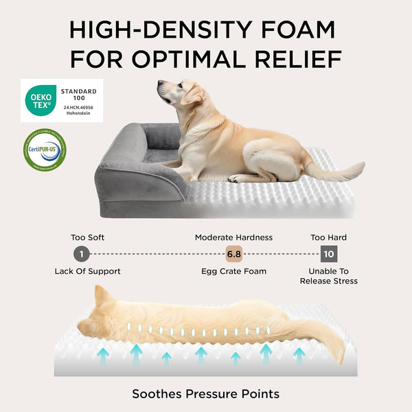 Bedsure Orthopedic Dog Beds Large Sized Dog - Washable Large Dog Cat Bed Waterproof, Comfort Dogs Couch Sofa with Washable Removable Cover, Pet Bed with Nonskid Bottom, Grey, 35"3