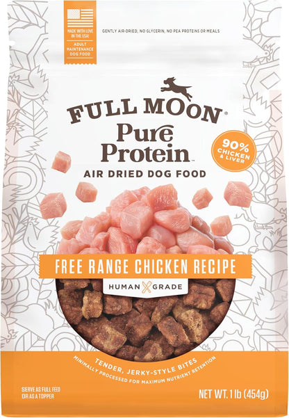 Full Moon® Pure Protein Air Dried Dog Food Free Range Chicken Recipe 1Lb | Human Grade, Protein-Rich, Jerky-Like Texture, Shelf-Stable, 90% Meat1