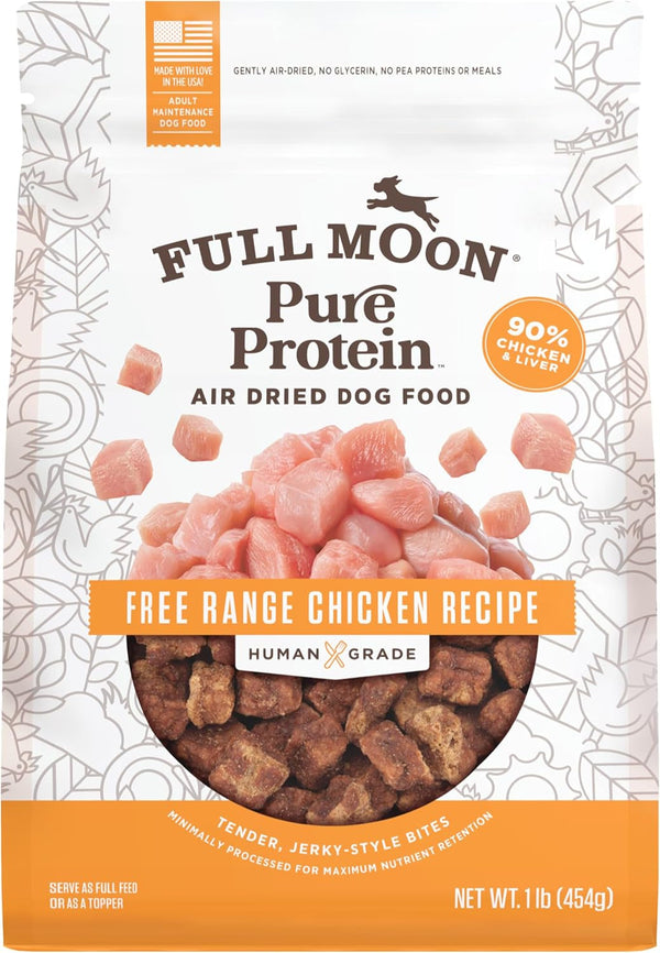 Full Moon® Pure Protein Air Dried Dog Food Free Range Chicken Recipe 1Lb | Human Grade, Protein-Rich, Jerky-Like Texture, Shelf-Stable, 90% Meat1