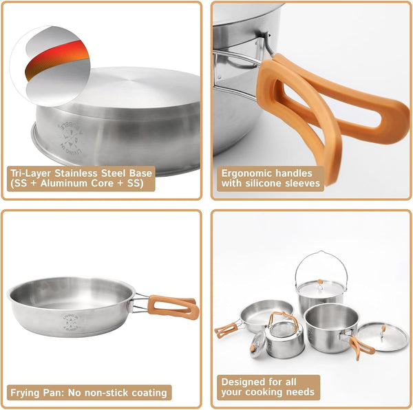 Premium 7-Piece Stainless Steel Cooking Set. Tri-Layer Bonded Stainless-Steel - Ergonomic Handles with Silicone Sleeve - Compact & Stackable8