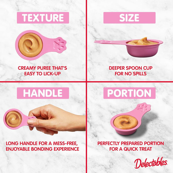 Delectables Lickable Spoon Handheld Wet Cat Treats Made with Real Chicken & Salmon, Quick & Easy Creamy Puree, Mess Free, Grain-Free, No Added Fillers, No By-Products, Variety Pack, 32Ct5