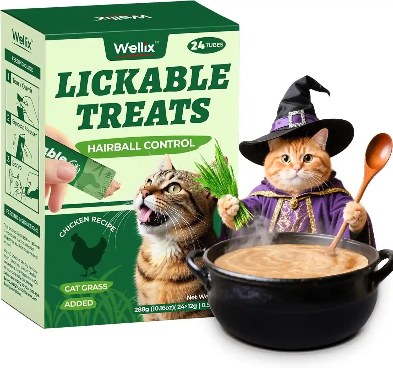 wellix-lickable-cat-treats-grain-free-chicken-cat-grass-flavor-24-count-low-calorie-squeezable-up-cat-treats-with-cat-grass-fos-for-gentle-hairball-control-digestive-gut-health-support