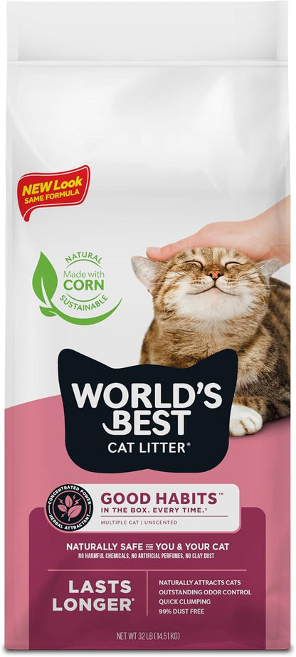 World'S Best Cat Litter, Good Habits Cat Attract Litter, Unscented, 15 Lb | Attracts Cats and Kittens with Plant-Based Attractant; Natural Corn Litter, Quick Clumping, Flushable, 99% Dust Free Formula6