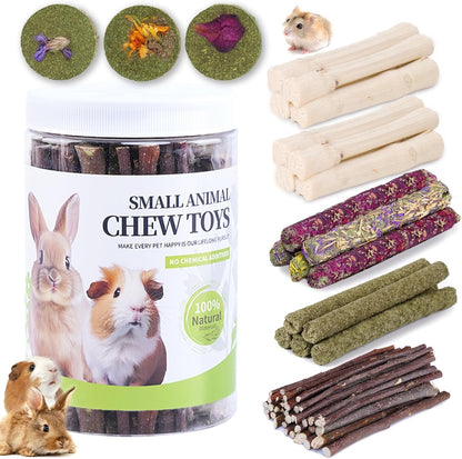 50-60 Pcs Rabbit Chew Toys, Guinea Pig, Hamster, Bunny Chew Toys, Sweet Bamboo, Apple Stick, Timothy Stick, Prevent Teeth Overgrowth, Clean Teeth1