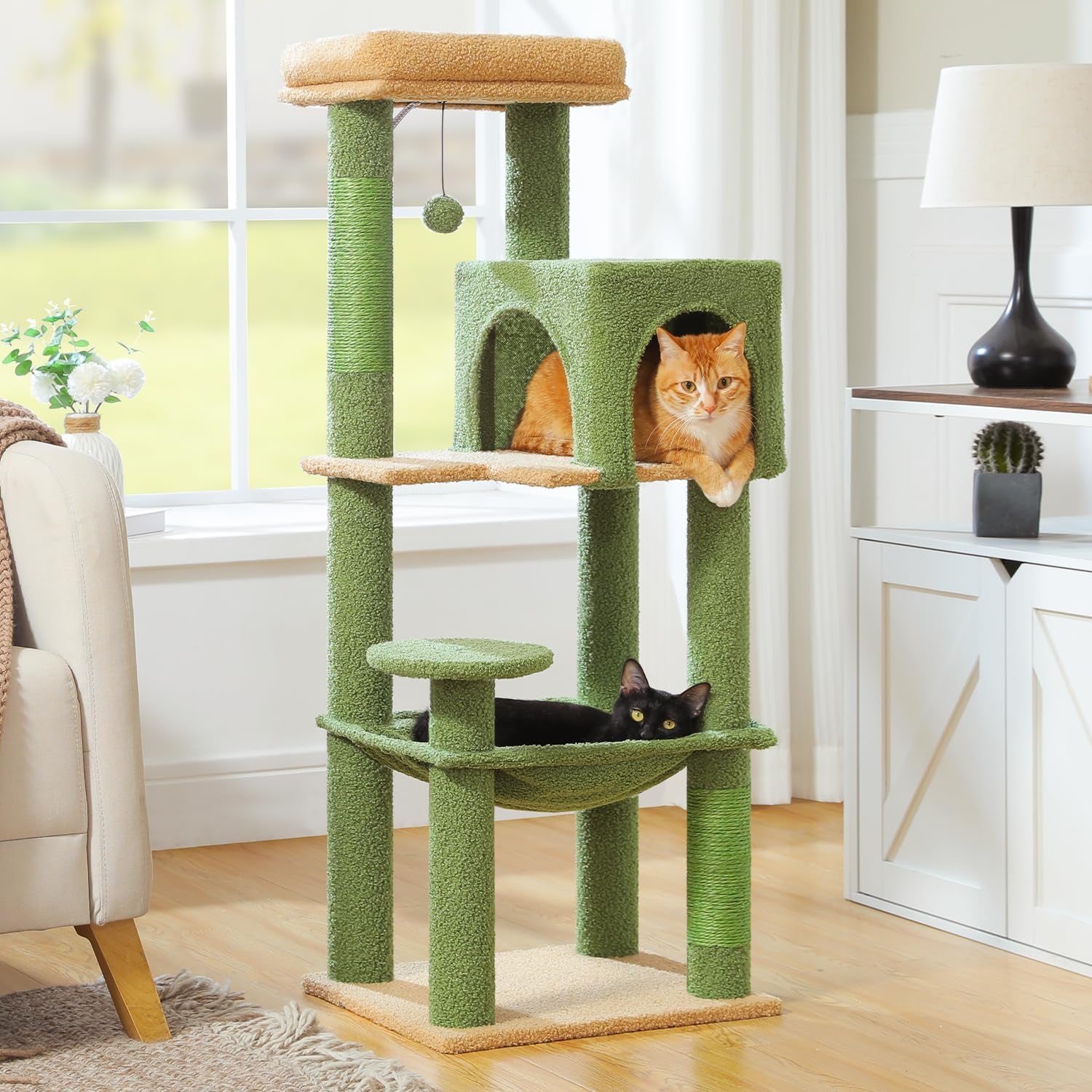 muttros-mushroom-cat-tree-tower-with-removable-scratcher-large-hammock-condo-perch-3-sisal-posts-multi-level-cat-tree-for-indoor-cats-cute-cat-tower-for-small-space-homes