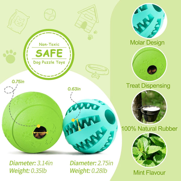 HIPPIH Dog Puzzle Toy 2 Pack, Interactive Dog Toys for Treat Dispensing, Durable Puppy Toys for Teething, Dog Treat Ball for Teeth/Slow Feeder/Iq Training/Playing, Blue-2.75‘’, Green-3.14‘’2