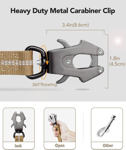 Joytale Tactical Bungee Dog Leash, Shock Absorbing No Pull, Coyote Brown | for Large Dogs That Pull, 2 Padded Handles for Control, Car Seatbelt Clip, Reflective for Night Safety, Metal Frog Clip2