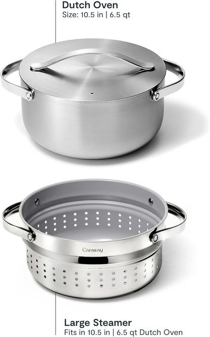 Caraway 6.5 Qt Stainless Steel Dutch Oven and Steamer | 5-Ply Stainless Steel, Safe and Stovetop Agnostic, Non-Toxic, PTFE and PFOA Free3