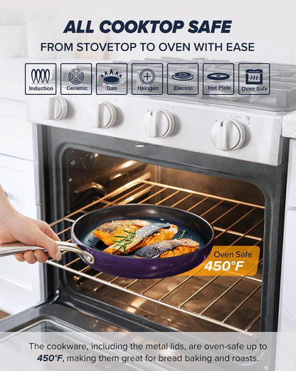 Essential Series 5PC Ceramic Cookware Set Pfas-Free, Dishwasher Safe | G11 Duralon Blue Coating, Pots and Pans Set Non-Stick, Scratch-Resistant, Stay-Cool Handle, Metal Lid, Induction Ready5