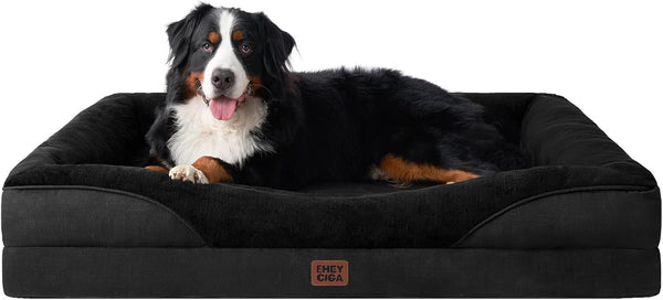 EHEYCIGA Orthopedic XL Dog Bed for Large Sized Dog, 42X30 Inch Extra Large Memory Foam Dog Couch Bed with Sides, Waterproof Liner & Washable Removable Cover, Bolster Pet Sofa, Grey68
