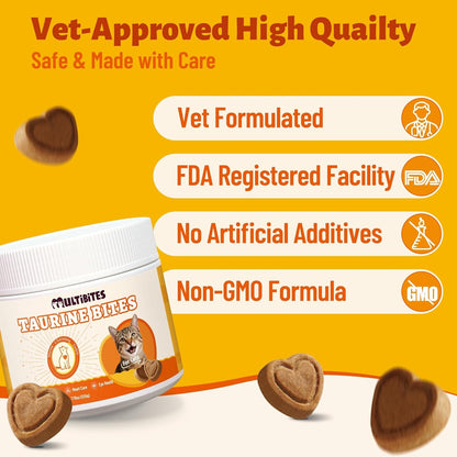 Taurine for Cats, with Coq10, L-Carnitine, Vitamins for Cats | Heart & Eye Health Cat Supplements | Suitable for Kittens, Adult & Senior Cats | Omega-3 to Nourish Skin & Coat | 7.76 Oz6