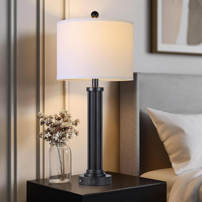 28" Tall Modern Table Lamps with USB C+A Ports and AC Outlet, 3 Way Touch Metal Bedside Lamps for Bedroom, Black Nightstand Lamps for Living Room7