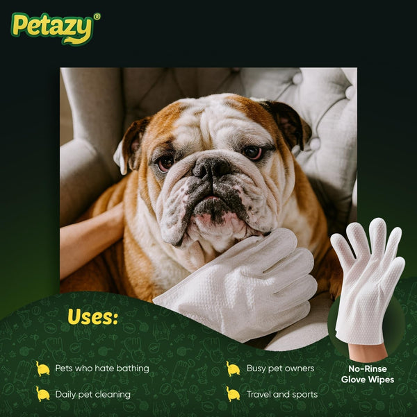 Petazy Pet Glove Wipes for Dogs & Cats – Hypoallergenic Thick Cleaning Gloves with Aloe & Coconut Oil for Paws, Face, Ears & Butt, Instant No Rinse Grooming Wipes to Deodorize and Hydrate, 25 Pack8