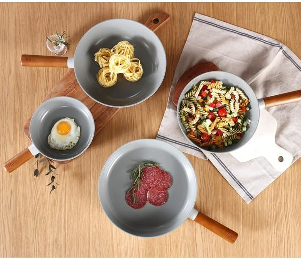 FIKA Nonstick 10-Inch Stir Fry Wok with Wood Handle, Healthy Cooking Induction Compatible Cookware for All Stovetops, Kitchen Essential Nonstick Ceramic Coating Skillet, Made in Korea ( 26Cm Wok )5
