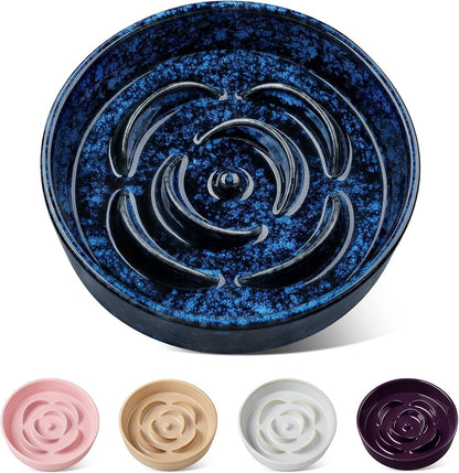 Vancasso Slow Feeder Dog Bowl, 0.6 Cups Ceramic Dog Food Dish for Fast Eaters Small Breed, Puzzle Bowl for Small Dogs and Cats, Blue1
