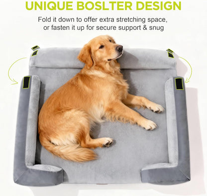 Waterproof Orthopedic Dog Bed for Extra Large Sized Dogs | Memory Foam Pet Bed Sofa with Bolster, Dog Couch with Washable Cover & Non-Slip Bottom, 42X30 Inch, Grey3