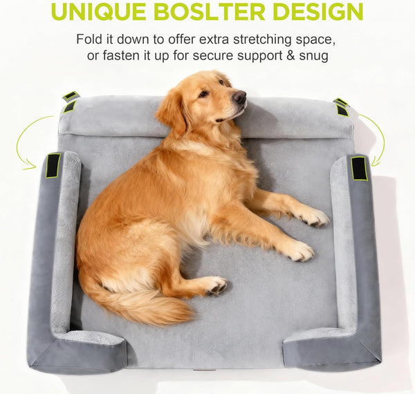 Waterproof Orthopedic Dog Bed for Extra Large Sized Dogs | Memory Foam Pet Bed Sofa with Bolster, Dog Couch with Washable Cover & Non-Slip Bottom, 42X30 Inch, Grey3