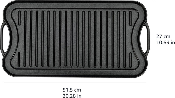 Pre-Seasoned Cast Iron Reversible Rectangular Grill/Griddle with Even Heat Distribution, Black, 20 X 10.63 X 0.98 Inch3