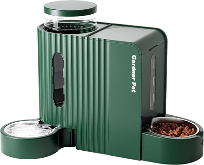 Gardner Pet Automatic Gravity Pet Feeder, 0.8 Gallons*2 Dog Feeder and Water Dispenser Set 100% Bpa-Free, 2-In-1 Gravity Feeder with Stainless Steel Bowl for Dogs, Cats, Rabbits, Puppies (Green)1