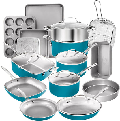 20 Piece Pots and Pans Set Nonstick Cookware Set, Pot and Pan Set, Kitchen Cookware Sets, Ceramic Cookware Set, Ceramic Pots and Pans Set, Pot Set, Dishwasher Safe, Aqua Blue1