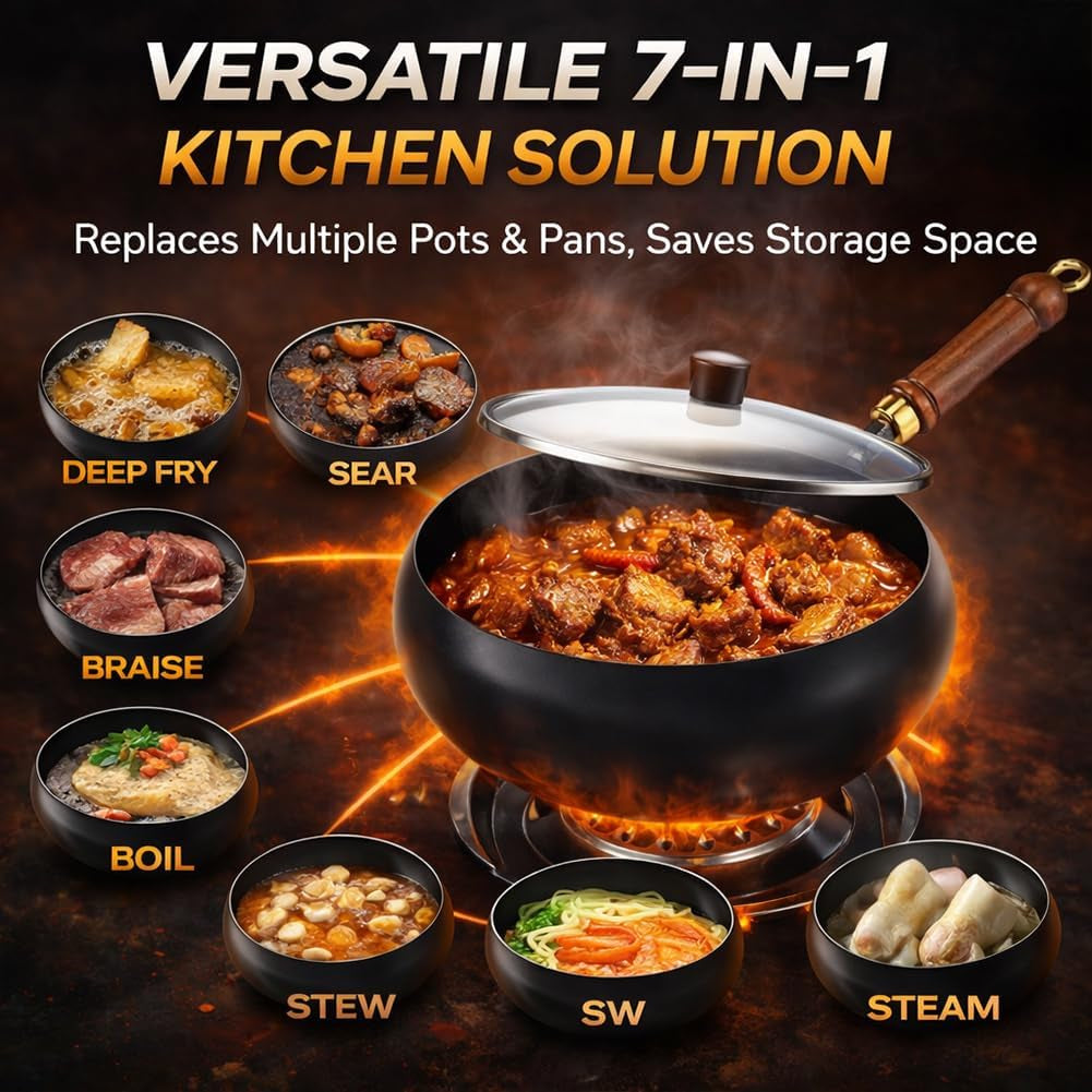 2026-upgraded-uncoated-thick-iron-pot-japanese-hand-forged-non-stick-iron-pan-without-coating-durable-and-rust-free-for-cooker-gas-stir-fry-pans-round-bottom-with-lid-glass-lid-11in