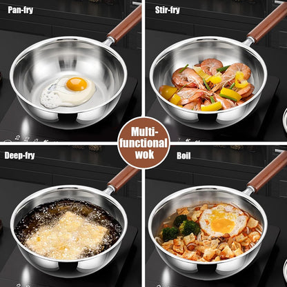 5-Ply Stainless Steel Wok Pan with Lid, Wide & Deep Cookware Stir-Fry Pans, Non-Stick Wok, Scratch-Resistant Pans for Cooking,Compatible with All Cooktops,Wok,8.66In8