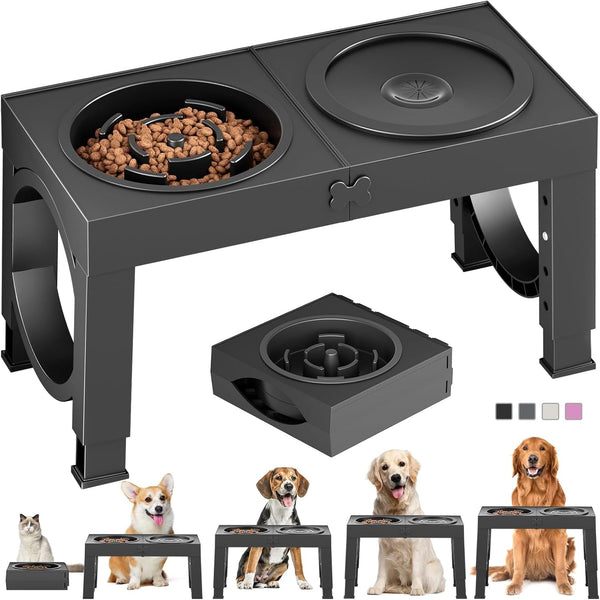 XIAZ Elevated Dog Bowls Large Breed Raised Dogs Bowl Stand Large/Medium Sized Dog Stainless Steel Food Water Bowl Stands 5 Heights Adjustable 9/11/12/14In Black Pet Feeder Dish Station17