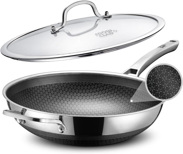 Wok, 13 Inch Hybrid Woks & Stir-Fry Pans Nonstick, Non Toxic Stainless Steel Wok Pan with Lid, Dishwasher Induction Oven Broiler Safe, PFOA Free Cookware Non Stick1