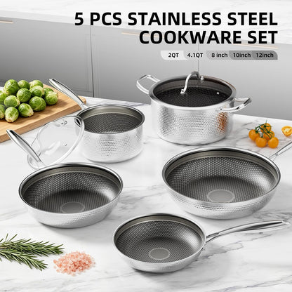7 Pcs Stainless Steel Nonstick Pots and Pans Set | PFOA Free Cookware, Dishwasher and Oven Safe, Induction Compatible2