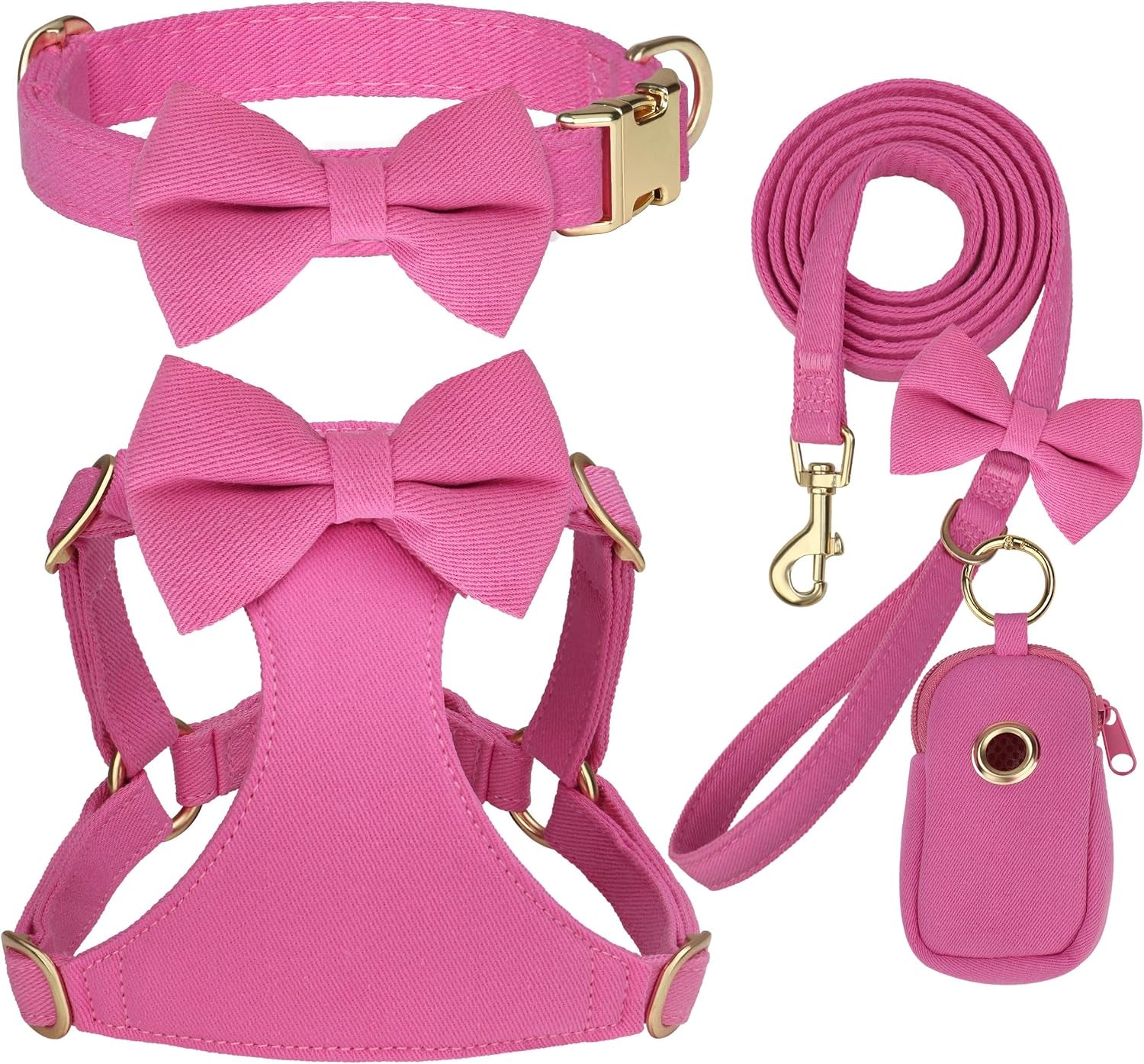 beirui-cute-small-dog-harness-collar-and-leash-set-pink-xxs-chest-12-14-for-small-dogs-puppy-three-detachable-bows-adjustable-step-in-vest-yorkshire-chihuahua-for-daily-walking-holiday-outfits