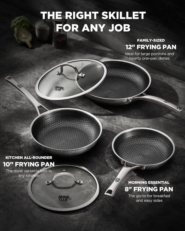 Non Stick Frying Pans,12-Inch Stainless Steel Skillet,Pan with Lid | Hybrid Nonstick | Pfoa-Free | Non-Toxic | Induction Compatible | Oven & Dishwasher Safe2