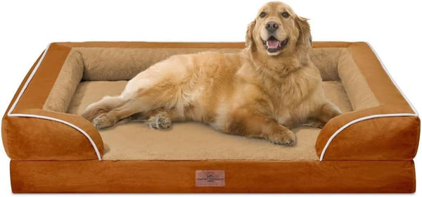 Comfort Expression Orthopedic Dog Bed for Extra Large Dogs with Bolster | Waterproof Dog Couch Bed with Washable Cover & Non-Slip Bottom, Supportive Egg Crate Foam XL Pet Bed, 42X30 Inch111