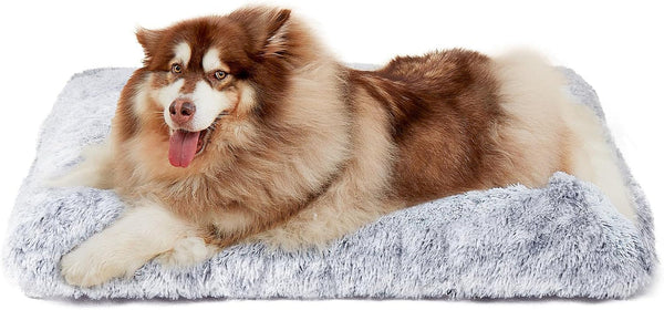 EHEYCIGA Fluffy Dog Crate Bed for Extra Large Dogs, Plush Faux Fur Pad, Calming anti Anxiety XL Bed for Crate, Washable Soft Warm Dog Mat with Non-Slip Bottom, Grey12