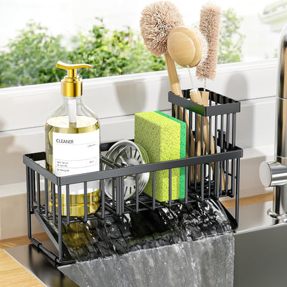 Sink Caddy Sponge Holder for Kitchen with Brush Holder and Stainless Steel Self Drain Tray, Rustproof Kitchen Sink Organizer for Sponge, Soap Dispenser Storage Accessories1